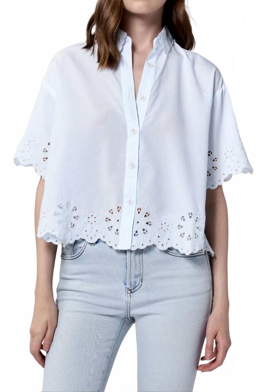 NEW DEAR JOHN DENIM ansel cropped eyelet button down shirt in skyway